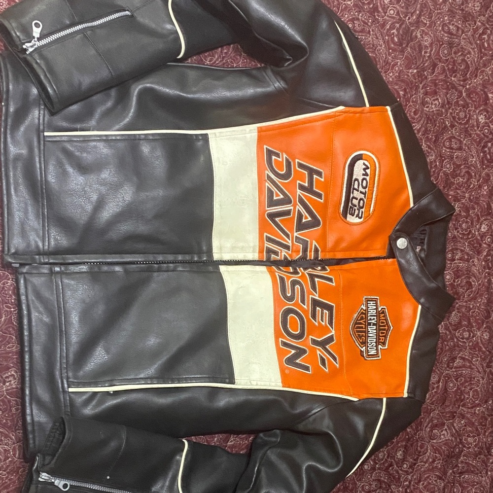 Harley-Davidson Black, Orange & Cream Leather Racing Jacket
